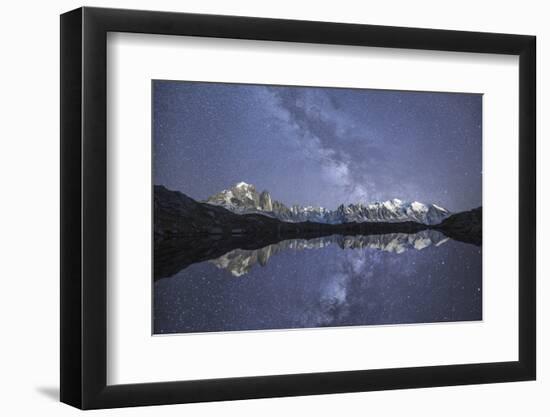 Starry Sky over Mont Blanc Range Seen from Lac De Chesery. Haute Savoie. France Europe-ClickAlps-Framed Photographic Print