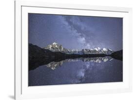 Starry Sky over Mont Blanc Range Seen from Lac De Chesery. Haute Savoie. France Europe-ClickAlps-Framed Photographic Print