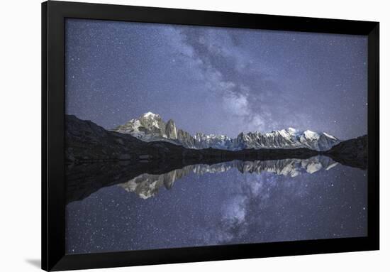 Starry Sky over Mont Blanc Range Seen from Lac De Chesery. Haute Savoie. France Europe-ClickAlps-Framed Photographic Print