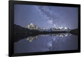 Starry Sky over Mont Blanc Range Seen from Lac De Chesery. Haute Savoie. France Europe-ClickAlps-Framed Photographic Print