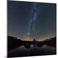 Stars and Milky Way above the Matterhorn reflected in Lake Stellisee Zermatt Canton of Valais Switz-ClickAlps-Mounted Photographic Print