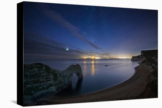 Stars and Milky Way over Durdle Door and the Jurassic Coast-David Noton-Stretched Canvas