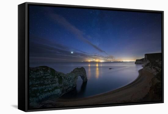 Stars and Milky Way over Durdle Door and the Jurassic Coast-David Noton-Framed Stretched Canvas