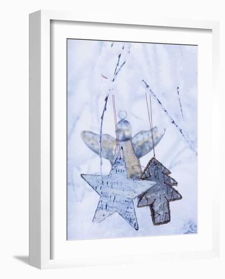 Stars and Silver Angel on Snowy Branch-null-Framed Photographic Print