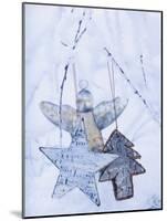 Stars and Silver Angel on Snowy Branch-null-Mounted Photographic Print