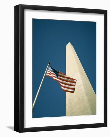 Stars and Stripes American Flag and Washington Monument, Washington D.C., USA-Geoff Renner-Framed Photographic Print