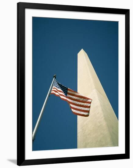Stars and Stripes American Flag and Washington Monument, Washington D.C., USA-Geoff Renner-Framed Photographic Print