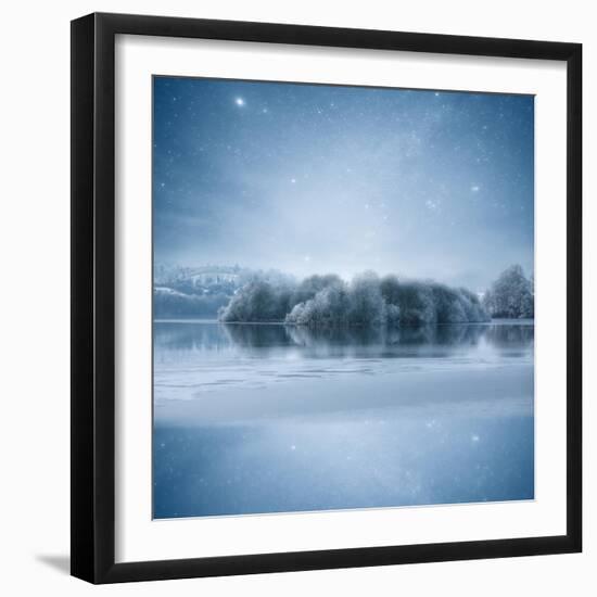 Stars at Night over Frozen Lake, Shercock, Ireland-Mariuskasteckas-Framed Photographic Print