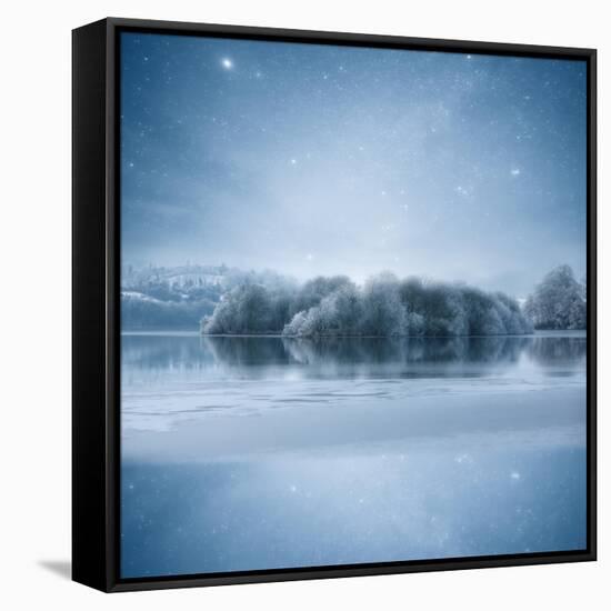 Stars at Night over Frozen Lake, Shercock, Ireland-Mariuskasteckas-Framed Stretched Canvas