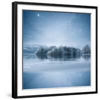 Stars at Night over Frozen Lake, Shercock, Ireland-Mariuskasteckas-Framed Photographic Print