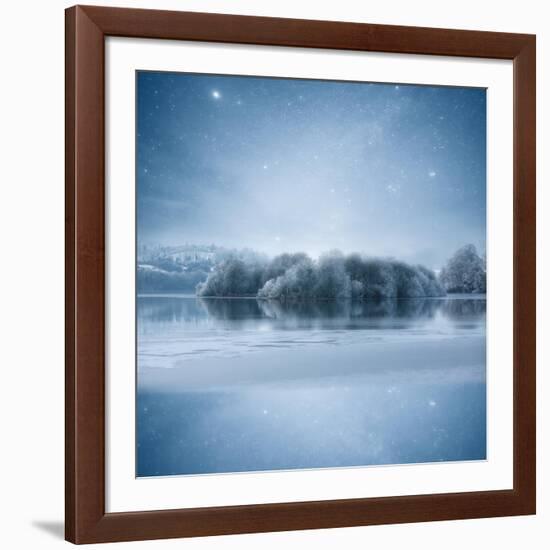 Stars at Night over Frozen Lake, Shercock, Ireland-Mariuskasteckas-Framed Photographic Print