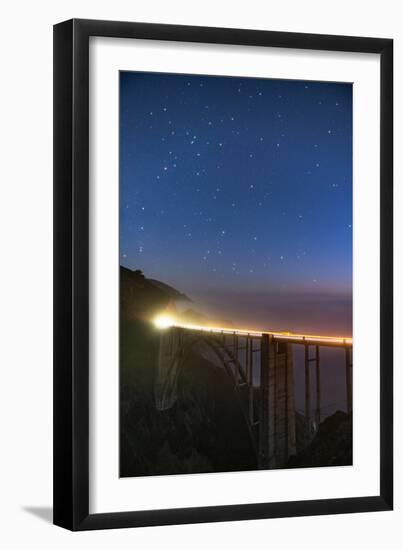 Stars over Big Sur's Bixby Creek Bridge near Monterey, California at night along the coast-David Chang-Framed Premium Photographic Print