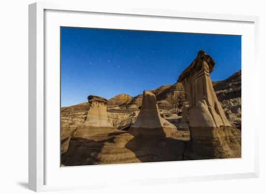 Stars over the Hoodoos in the Red Deer River Valley, Alberta, Canada-null-Framed Photographic Print