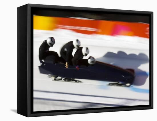 Start of a 4-Man Bobsled Team in Action, Torino, Italy-Chris Trotman-Framed Stretched Canvas