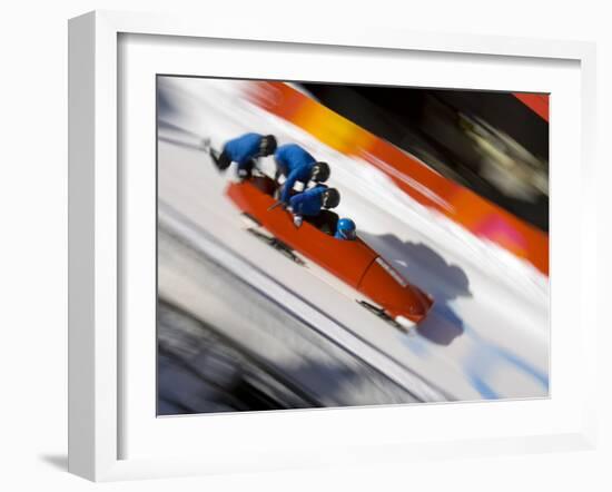 Start of a 4-Man Bobsled Team in Action, Torino, Italy-Chris Trotman-Framed Photographic Print