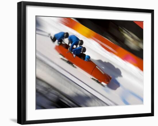 Start of a 4-Man Bobsled Team in Action, Torino, Italy-Chris Trotman-Framed Photographic Print