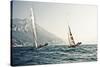 Start of the yachting regatta Centomiglia in 2012 in front of the harbour of Bogliaco, Lake Garda, -Rasmus Kaessmann-Stretched Canvas