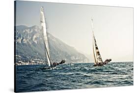 Start of the yachting regatta Centomiglia in 2012 in front of the harbour of Bogliaco, Lake Garda, -Rasmus Kaessmann-Stretched Canvas