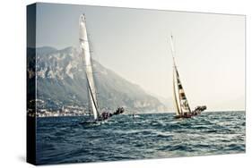 Start of the yachting regatta Centomiglia in 2012 in front of the harbour of Bogliaco, Lake Garda, -Rasmus Kaessmann-Stretched Canvas