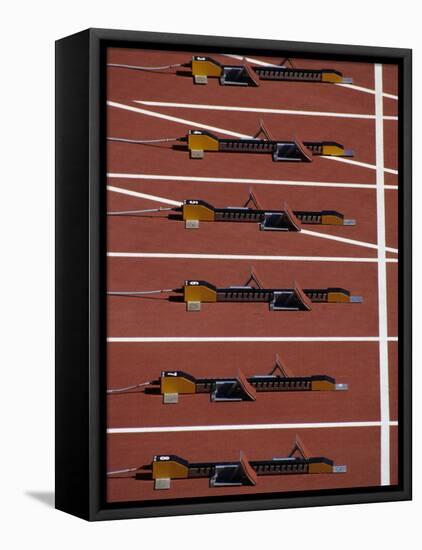 Starting Blocks for the Start of a Sprint Race-Paul Sutton-Framed Stretched Canvas