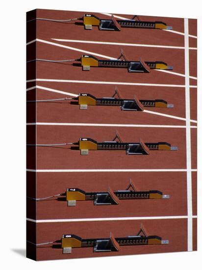 Starting Blocks for the Start of a Sprint Race-Paul Sutton-Stretched Canvas