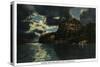 Starved Rock State Park, IL, View of Starved Rock and Lover's Leap by Moonlight-Lantern Press-Stretched Canvas