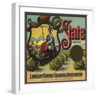 State Brand - Lindsay, California - Citrus Crate Label-Lantern Press-Framed Art Print