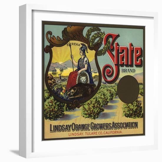 State Brand - Lindsay, California - Citrus Crate Label-Lantern Press-Framed Art Print