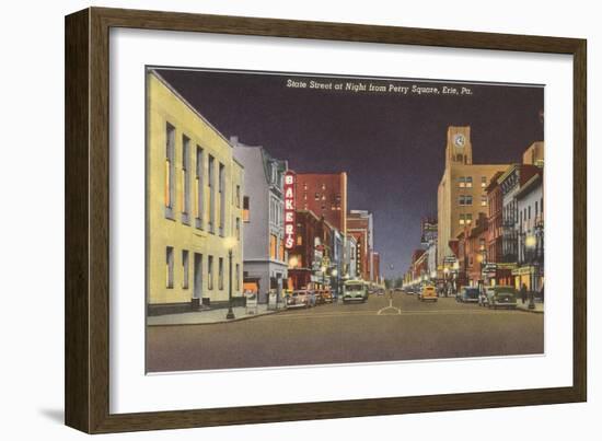 State Street at Night, Erie, Pennsylvania-null-Framed Art Print