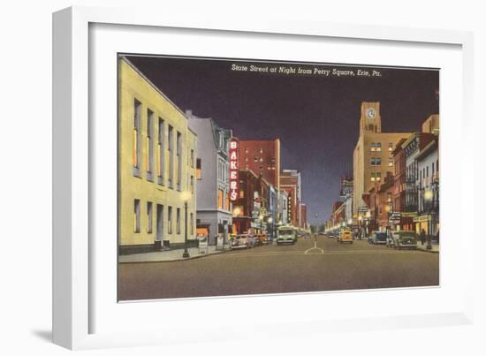 State Street at Night, Erie, Pennsylvania-null-Framed Art Print