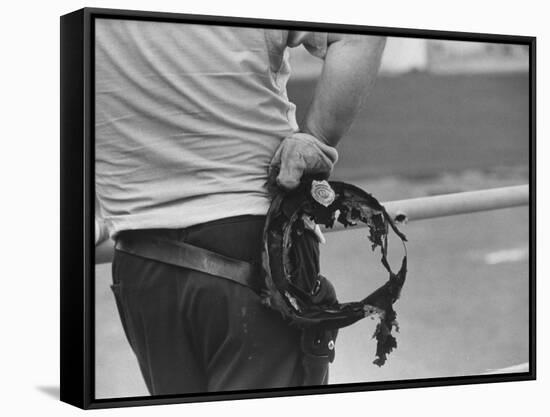 State Trooper Holding Burnt Cap of a Guard Taken Hostage During Riot at Attica State Prison-John Shearer-Framed Stretched Canvas