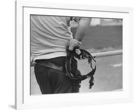 State Trooper Holding Burnt Cap of a Guard Taken Hostage During Riot at Attica State Prison-John Shearer-Framed Photographic Print