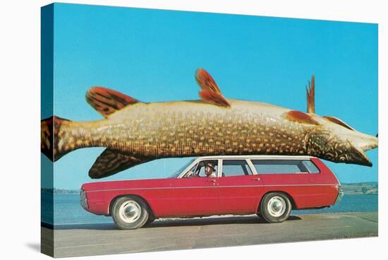 Stationwagon with Giant Trout-null-Stretched Canvas