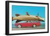 Stationwagon with Giant Trout-null-Framed Art Print