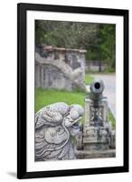 Statue and Cannon in Forbidden Purple City in Citadel, Hue, Thua Thien-Hue, Vietnam, Indochina-Ian Trower-Framed Photographic Print