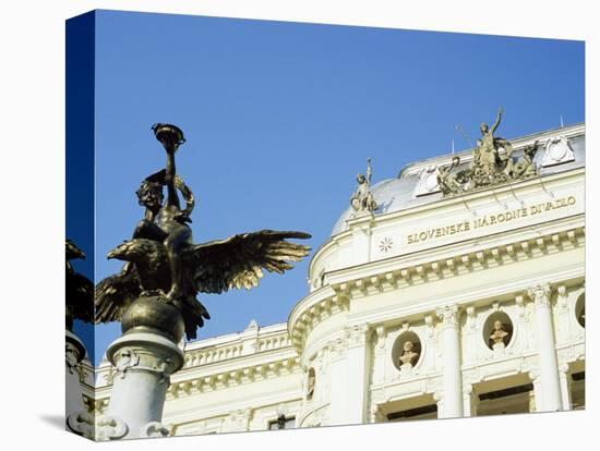 Statue and Detail of Facade of Bratislava's Neo-Baroque Slovak National Theatre, Slovakia, Europe-Richard Nebesky-Stretched Canvas