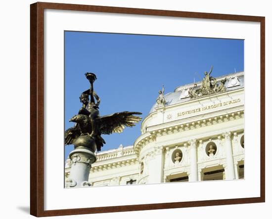 Statue and Detail of Facade of Bratislava's Neo-Baroque Slovak National Theatre, Slovakia, Europe-Richard Nebesky-Framed Photographic Print