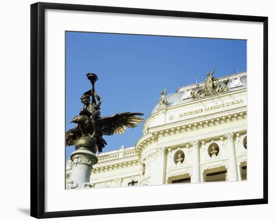 Statue and Detail of Facade of Bratislava's Neo-Baroque Slovak National Theatre, Slovakia, Europe-Richard Nebesky-Framed Photographic Print