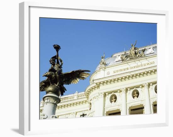 Statue and Detail of Facade of Bratislava's Neo-Baroque Slovak National Theatre, Slovakia, Europe-Richard Nebesky-Framed Photographic Print