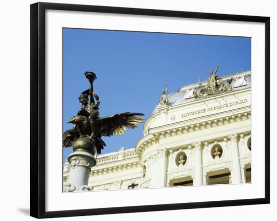 Statue and Detail of Facade of Bratislava's Neo-Baroque Slovak National Theatre, Slovakia, Europe-Richard Nebesky-Framed Photographic Print