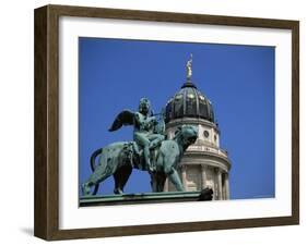 Statue and Dome of French Cathedral, Gendarmenmarkt, Berlin, Germany-Jean Brooks-Framed Photographic Print