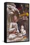 Statue at Bhimsen Temple, Kathmandu, Nepal, Asia-Ian Trower-Framed Stretched Canvas