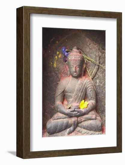 Statue at Swayambhunath Stupa, UNESCO World Heritage Site, Kathmandu, Nepal, Asia-Ian Trower-Framed Photographic Print