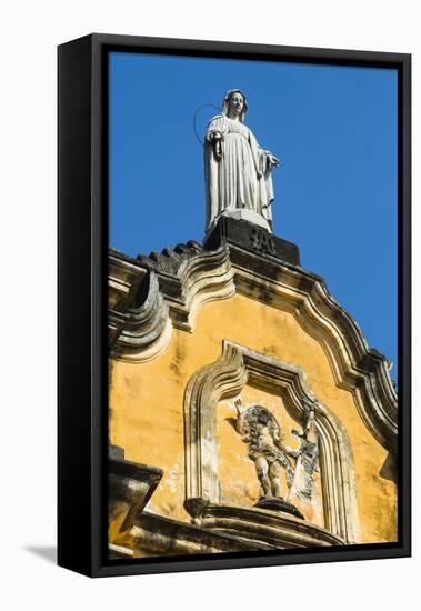 Statue Atop the Baroque Facade of the Iglesia De La Recoleccion Church-Rob Francis-Framed Stretched Canvas