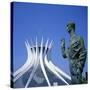 Statue before the Catedral Metropolitana, Brasilia, UNESCO World Heritage Site, Brazil-Geoff Renner-Stretched Canvas