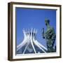 Statue before the Catedral Metropolitana, Brasilia, UNESCO World Heritage Site, Brazil-Geoff Renner-Framed Photographic Print