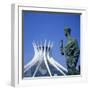 Statue before the Catedral Metropolitana, Brasilia, UNESCO World Heritage Site, Brazil-Geoff Renner-Framed Photographic Print