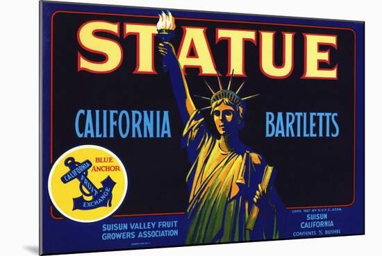 Statue California Bartletts Pear Fruit Crate Label-null-Mounted Giclee Print