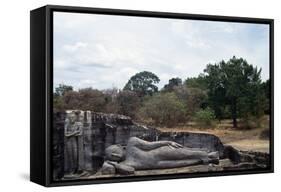 Statue Carved in Rock Depicting Sleeping Buddha-null-Framed Stretched Canvas