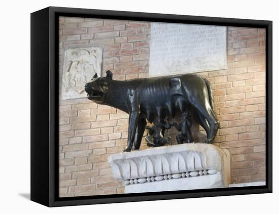 Statue Depicting Romulus and Remus and the She-Wolf, Palazzo Pubblico, Siena, Tuscany, Italy-Robert Harding-Framed Stretched Canvas